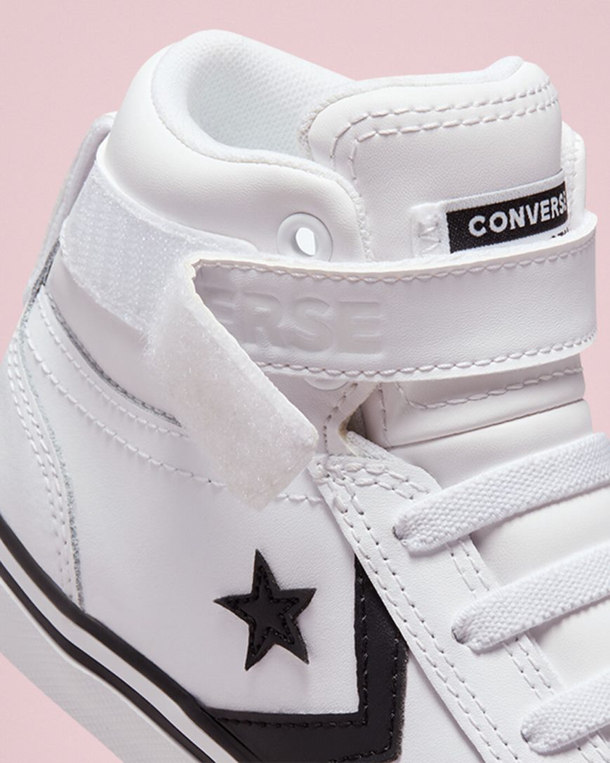Boys' Converse Pro Blaze Strap Leather High Top Shoes White / Black / White | AU 36408J